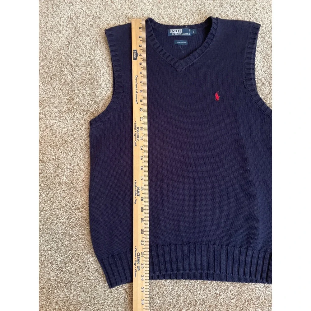 Polo Ralph Lauren Mens Sweater Vest Small Navy Blue Cotton V-Neck Red Pony Logo